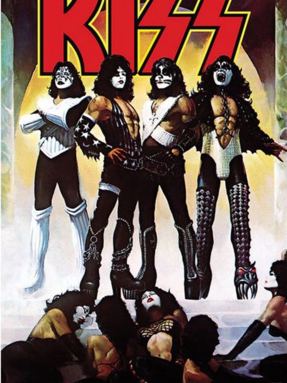 Kiss Poster Featuring Bold Red Logo and Black & White Costumes